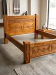 Heavy-Duty 6x6 Mahogany Wood Bed Frame with Hand-Carved Details - 2