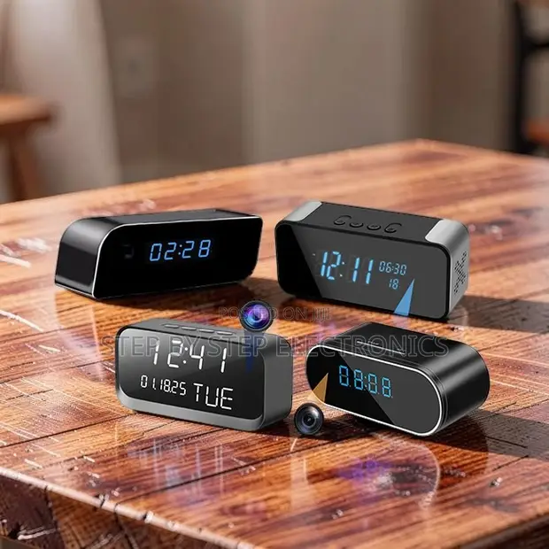 Portable WiFi Alarm Table Clock Hidden Spy Camera - 1