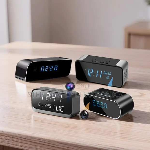 Compact Indoor Watcher WiFi Alarm Table Clock Hidden Spy Camera - 1