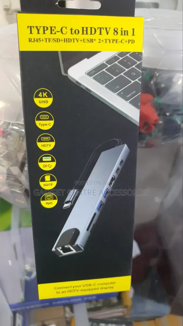 Type-C to HDTV 8-in-1 Adapter with RJ45, SD/TF Card Reader, USB, PD - 1