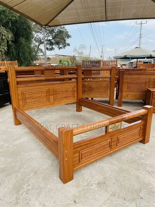Solid Mahogany 5x6 Plain Wooden Bed Frame - 1