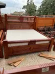Palatial Mahogany King Size Bed with Handcarved Geometric Panels - 1