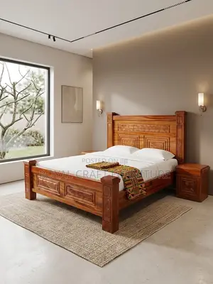RoyalCraft Solid Mahogany King Bed Frame with Nightstands