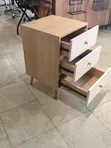 3-Drawer Wooden Bedside Table with Wooden Legs - 1