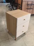 3-Drawer Wooden Bedside Table with Wooden Legs - 3