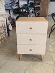 3-Drawer Wooden Bedside Table with Wooden Legs - 4