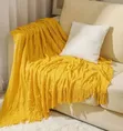 Diamond Knit Tassel Throw Blanket - Mustard Yellow - 2