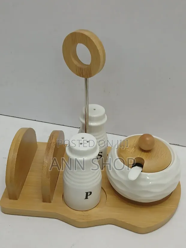 Ceramic Sugar, Salt & Pepper Set with Serviette Holder - 1