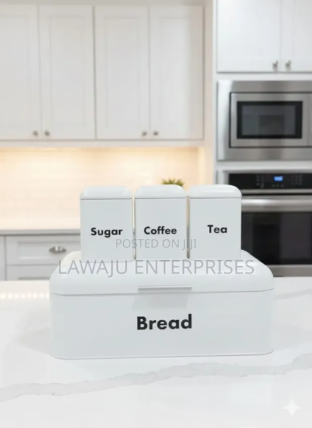 Elegant Bread Bin with 3 Canister Set - 1