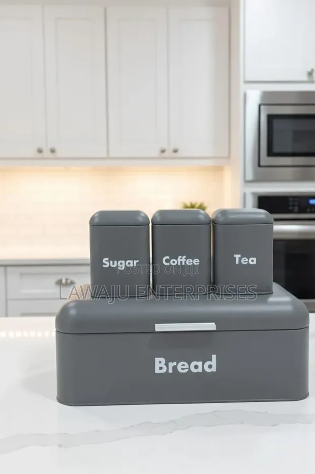 Nordic Style Hinged Bread Bin with 3 Canisters - 1