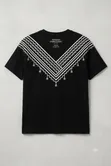 Kitu Shati Nyeusi Stylish na Chapa ya V-Chest ya Jiometri Nyeupe & Fusi - 2