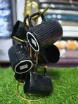 Black Ribbed Ceramic Mugs (Set of 6) - 1