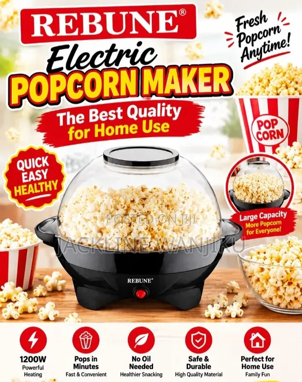 Rebune Electric Hot-Air Popcorn Maker - 1