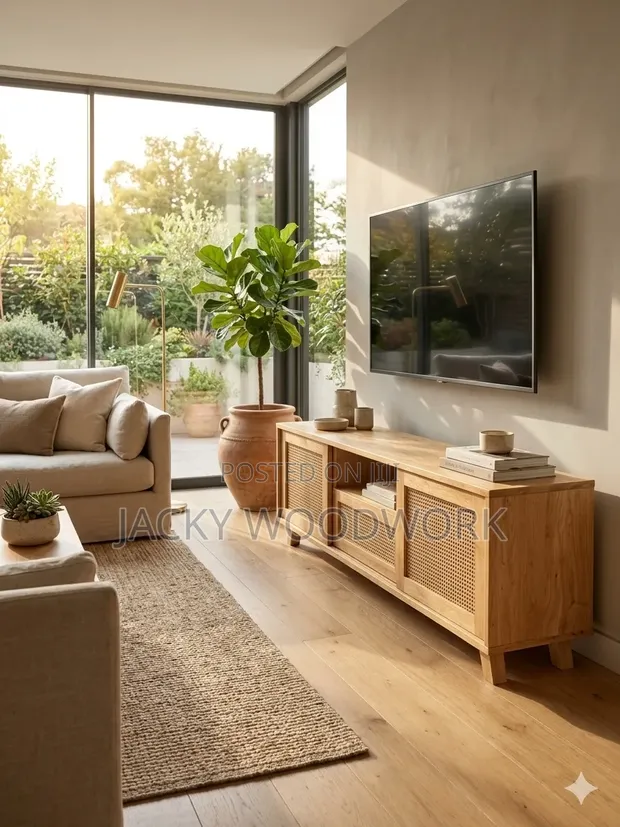 Woven Rattan Media Console - 1