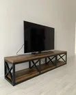 Industrial TV Stand with Metal Frame and Mahogany Tops - 2