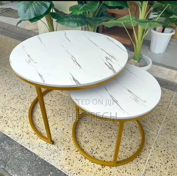 White Nesting Coffee Table - Marble Effect - 1