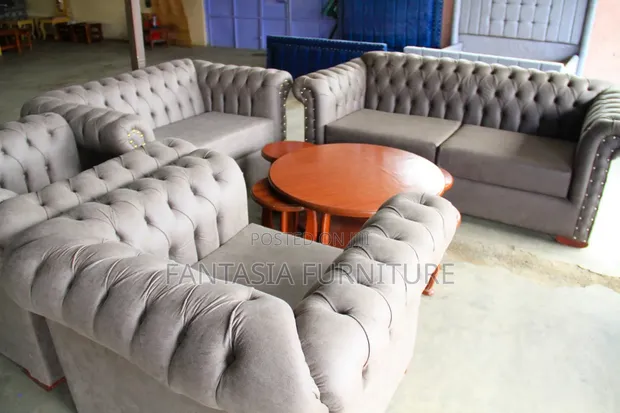3 Seater Brown Sofa Set with Tables - 1