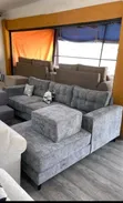 5 Seater Grey Corner Sofa with Ottoman - Brand New - 1