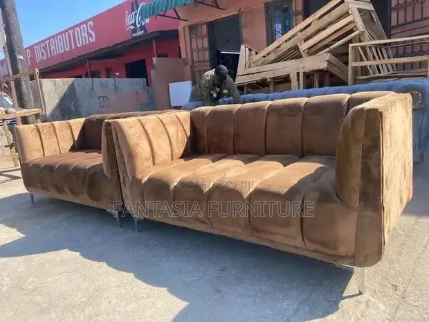 3 Seater + 2 Seater Brown Sofa - 1