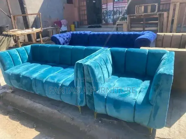 4 Seater Blue Sofa Set - 1