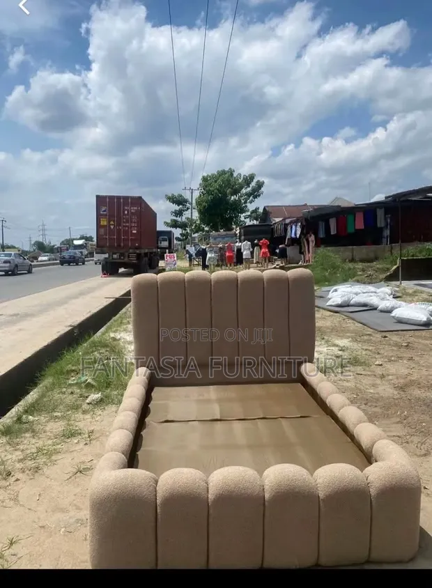 4x6 Brown Bouclé Bed Frame - 1