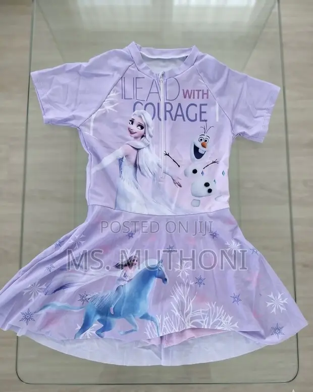 Girls Purple Disney Frozen Rash Guard Swimsuit - 1