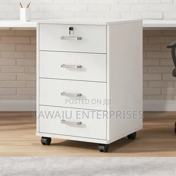 Multi-Layer Wooden Cabinet with Lock and Wheels - 1