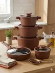 14-Piece Brown Rattan Cookware Set - 2