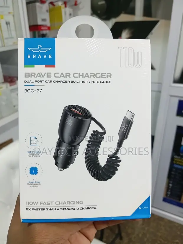 Brave 110W Dual USB-C Car Charger with Type-C Cable - Black - 1