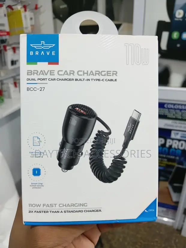 Brave 110W Fast Charging Dual Port Car Charger with Type-C Cable - 1