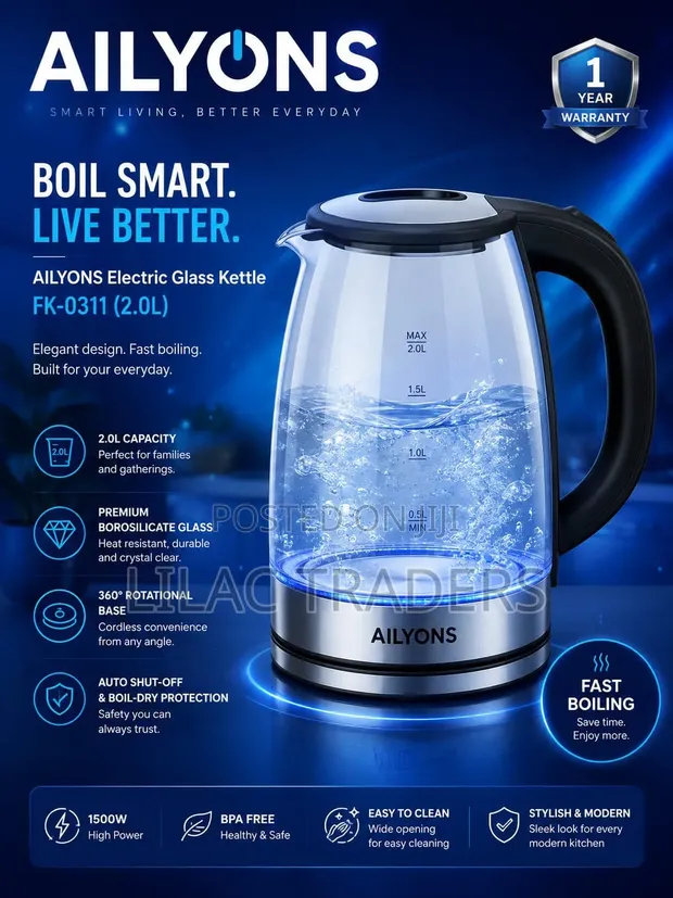 Ailyons 2L Glass Kettle - 1