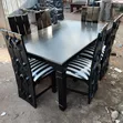 Contemporary Onyx Wooden Dining Set with Striped Accent Chairs - 1