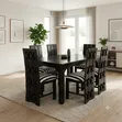 Contemporary Onyx Wooden Dining Set with Striped Accent Chairs - 2