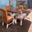 Modern Trestle Dining Set with Tufted Chairs & Patterned Bench - 2