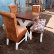 Modern Trestle Dining Set with Tufted Chairs & Patterned Bench - 3
