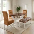 Modern Trestle Dining Set with Tufted Chairs & Patterned Bench - 4