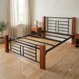 Industrial-Style Metal and Solid Wood 5ft by 6ft Hybrid Bed Frame - 3