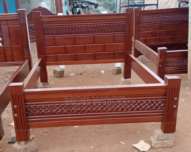 Handcrafted Solid Wood 5ft x 6ft Bed Frame with Carved Accents - 1