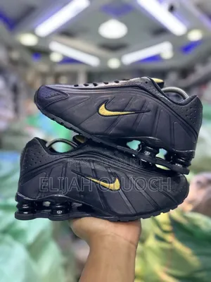 Nike Shox R4 Black Gold Leather Sneakers