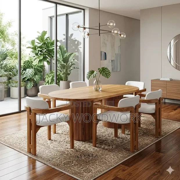 Modern Oval Dining Table with Curved Chairs (6 Seater) - 1