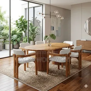Modern Oval Dining Table with Curved Chairs (6 Seater)