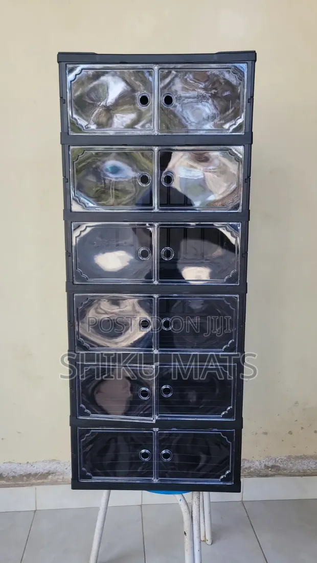 6-Tier Shoe Rack Organizer with 12 Compartments & Clear Doors - 1