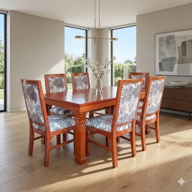 Contemporary Patterned Upholstered 6-Person Dining Set - 1