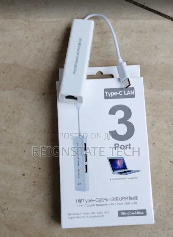 USB-C to LAN Adapter with 3-Port USB Hub for MacBook - 1