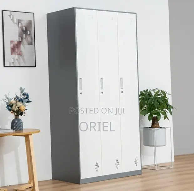 3-Door Steel Office Filing Cabinet - White - 1