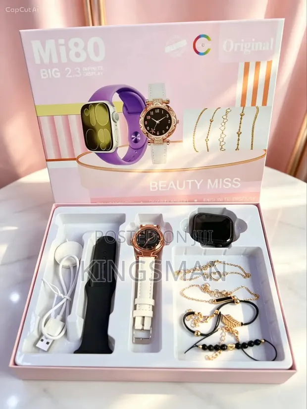 Smartwatch Jewelry Set - Black Silicone & Gold Accents - 1