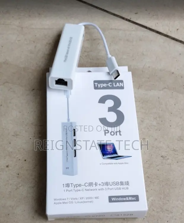 USB-C to LAN Adapter with 3 USB Ports for MacBook - 1