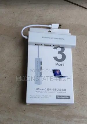 3-Port USB-C Hub with Ethernet Adapter