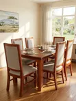 Solid Mahogany 6-Seater Dining Table with Upholstered Chairs - 1