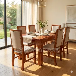 6-Seater Hardwood Dining Table with Cushioned Chairs